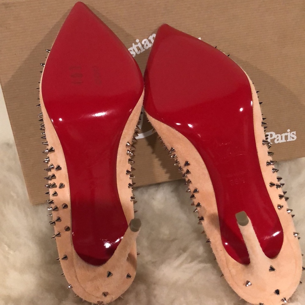 Christian Louboutin Paris Wacarpic 100 Velours Pink suede Pumps studs - Picture 9 of 16